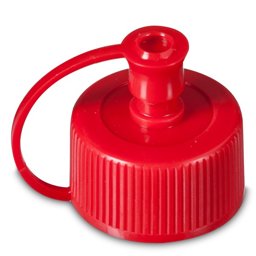 Zeige Details für Spritzverschluss rot, HD/LDPE für ND25 – mit Halteband & Käppchen Bild von Spritzverschluss rot, HD/LDPE für ND25 – mit Halteband & Käppchen