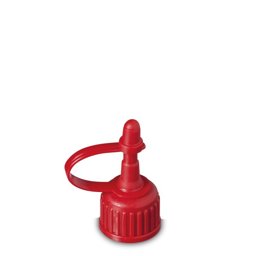 Zeige Details für Spritzverschluss, rot, HDPE, Gewinde 18 (mit Halteband & Käppchen) Bild von Spritzverschluss, rot, HDPE, Gewinde 18 (mit Halteband & Käppchen)