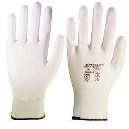 Bild von Nylon PU-Handschuh, weiß, Innenhand und Fingerkuppen PU Gr, L p, Paar
