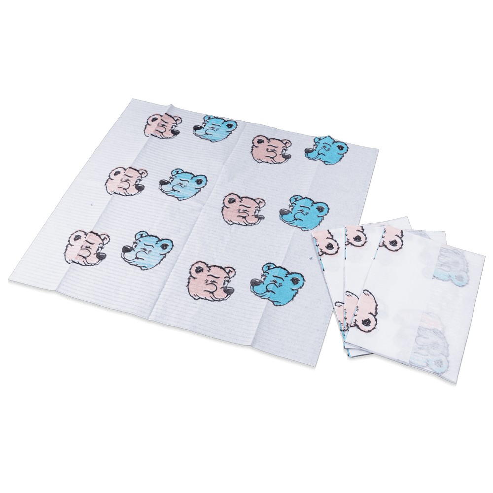 Bild von Dental Kinder Patientenservietten Einweg, 33 x 35 cm, weiß mit Bärchenaufdruck, Med-Comfort