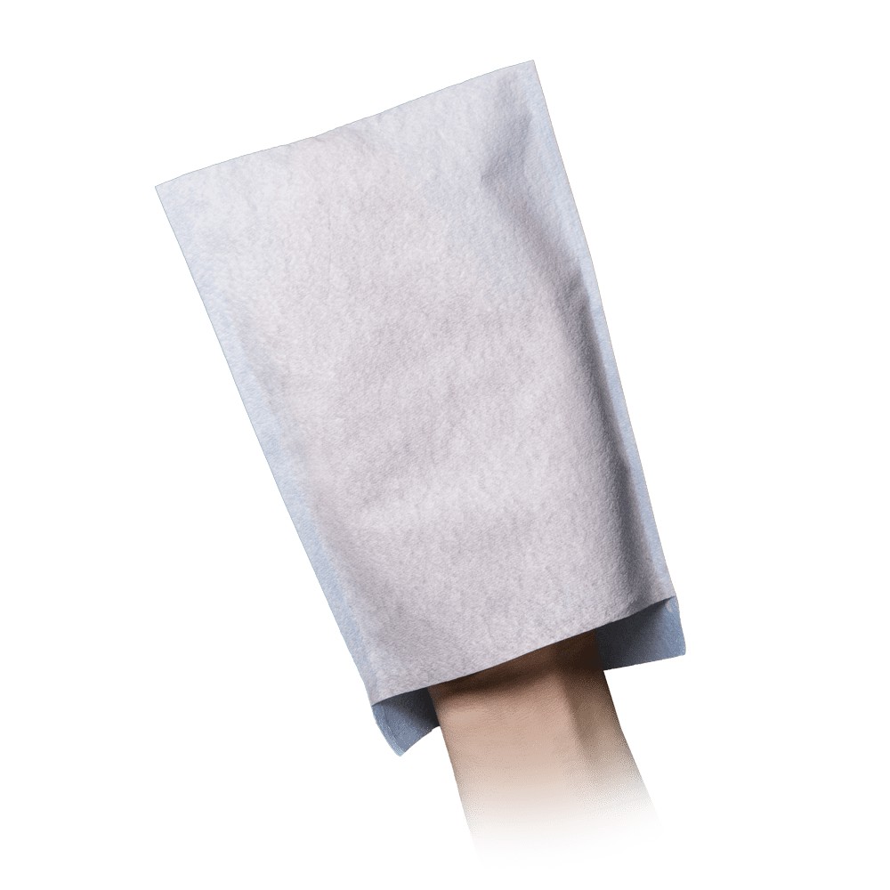 Bild von Einweg Waschhandschuh, weiß, blau, PE-Innenbeschichtung, Med-Comfort