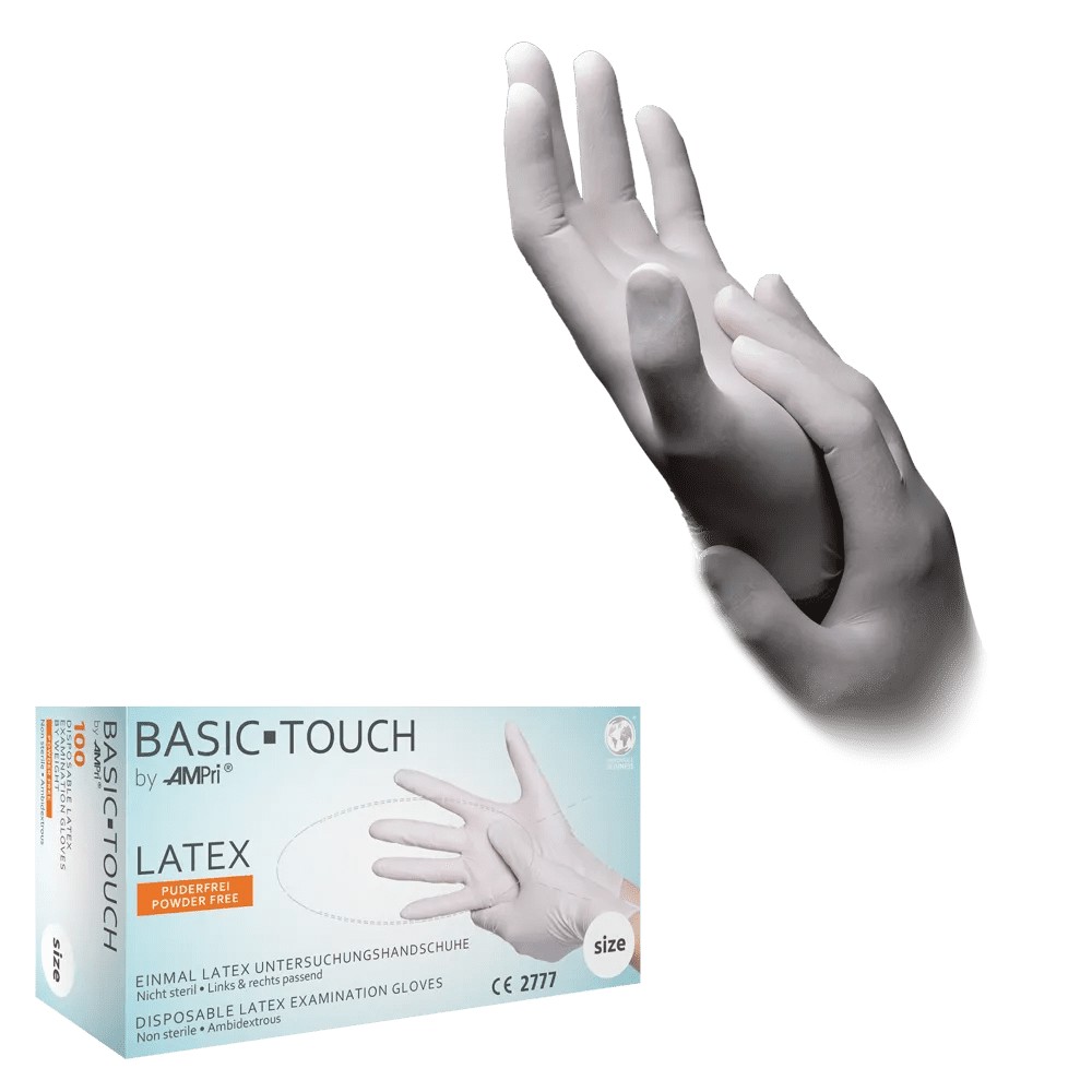 Bild von Latex-Einweghandschuhe puderfrei, polymerbeschichtet, volltexturiert
