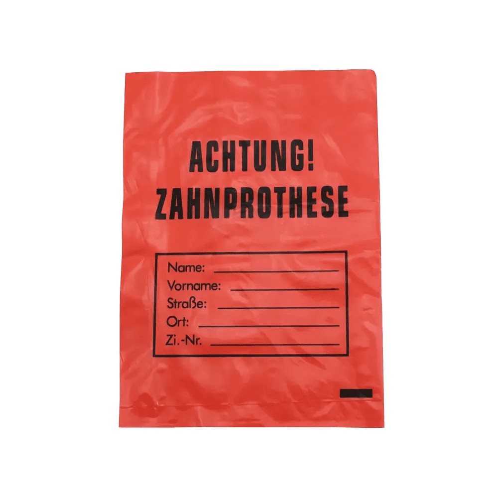 Bild von LDPE Zahnprothesenbeutel, Farbe rot, 17 x 24 cm