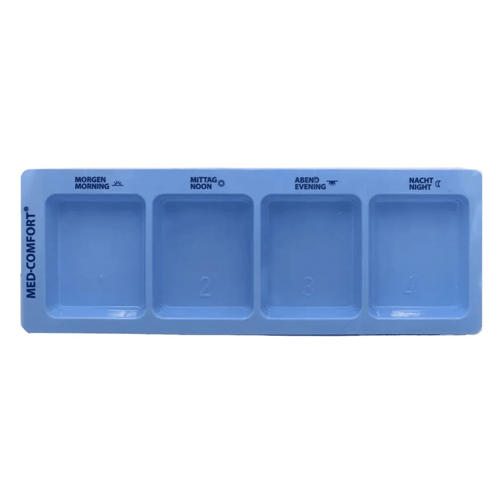 Bild von PP Einweg Medikamentendispenser, 4 Fächer, 22 x 8 x 2 cm, blau, Med-Comfort