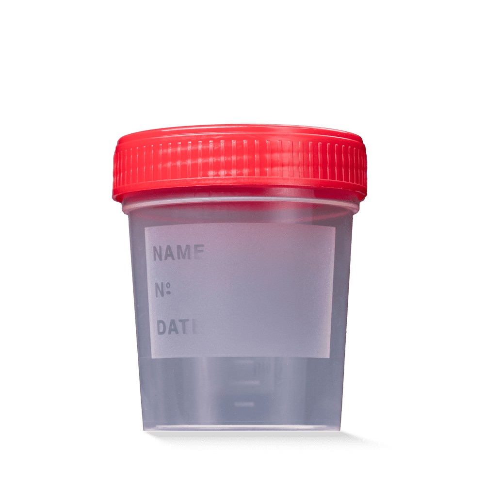 Bild von PP Universalsammelbehälter, steril, mit Schraubdeckel, 125 ml, Farbe transparent, milchig, rot