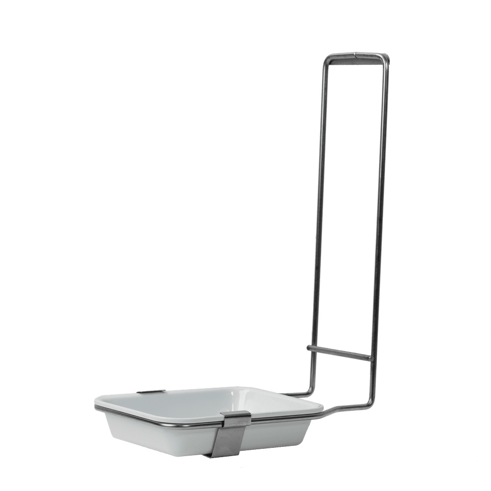 Bild von Schalenhalter aus Edelstahl, für alle 500 ml Desinfektions- und Seifenspender mit herausnehmbarer Schale aus Kunststoff als Zubehör für Wandspender kaufen.