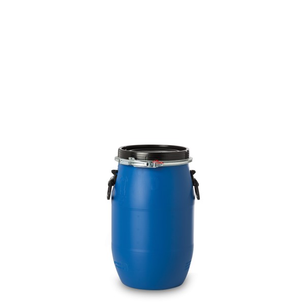 Bild von 30 L HDPE Rundfass mit Spannringdeckel, blau – 1,8 kg