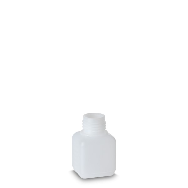 Bild von 50 ml HDPE-Vierkantflasche, natur, Gewinde 25 (rechteckig)