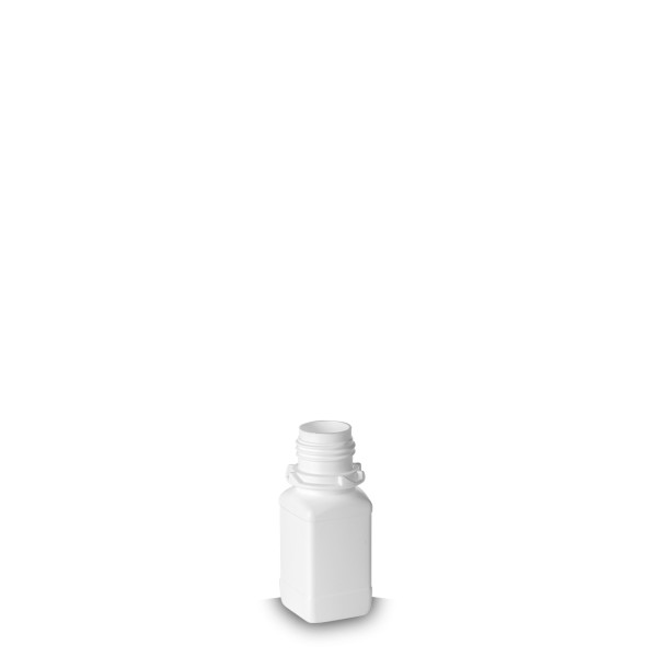 Bild von 50 ml Weithals-Vierkantflasche, HDPE weiß, Gewinde OV28
