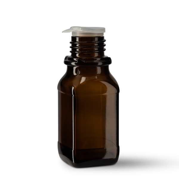 Bild von Enghalsflasche 100 ml – Braunglas, eckig, Gewinde GL32