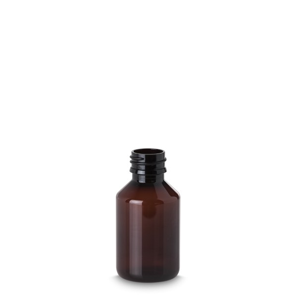 Bild von 100 ml Pharma-Rundflasche aus PET, braun, PP28-Gewinde