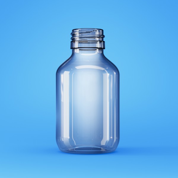 Bild von 100 ml Klarglas-Rundflasche mit PP28-Gewinde (Medizinflasche)