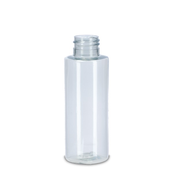 Bild von 100 ml rPET Rundflasche, natur, zylindrisch, Gewinde 24/410