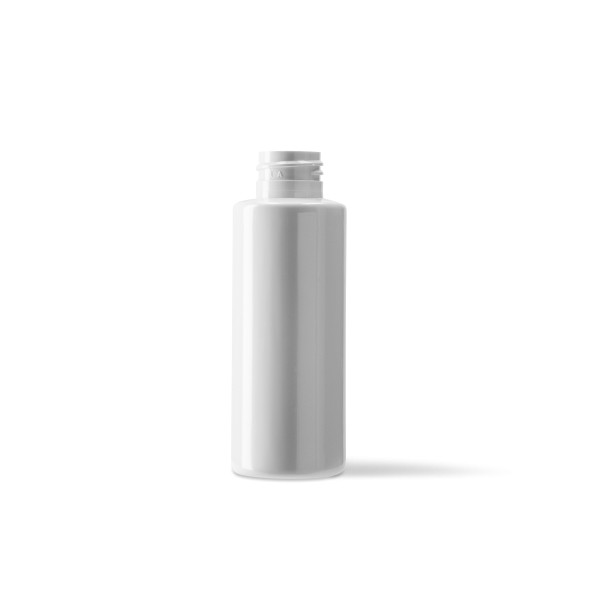 Bild von 100 ml zylindrische Rundflasche aus rPET, weiß, Gewinde 24/410