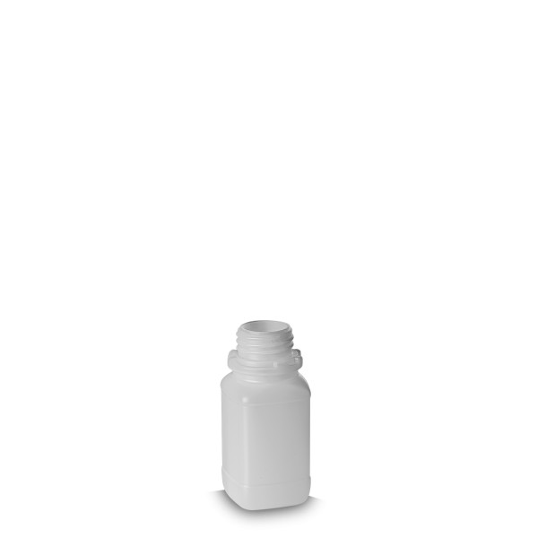 Bild von 100 ml HDPE Vierkantflasche natur, OV32 Gewinde, UN-zugelassen