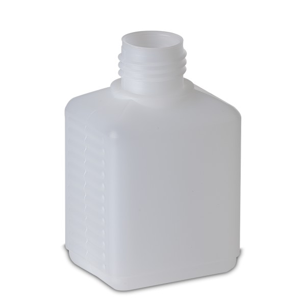 Bild von Vierkantflasche HDPE natur – 130 ml, Gewinde 25 (rechteckig, geriffelt)