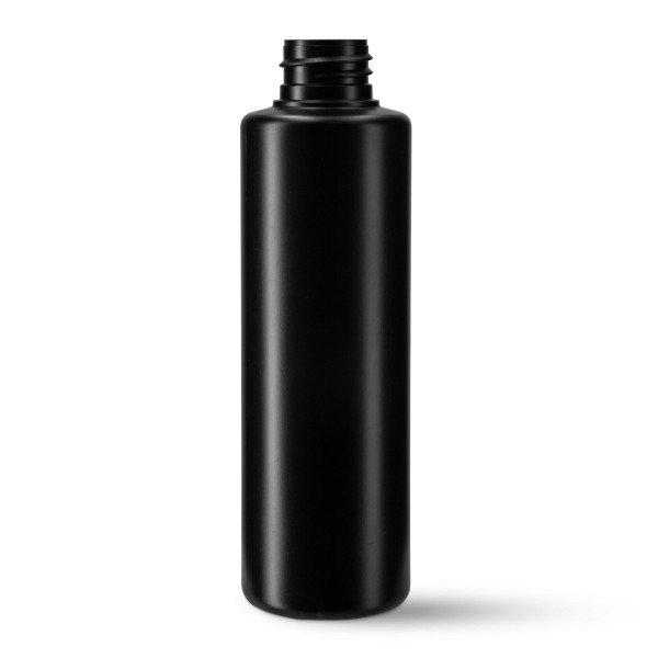 subolab. 250 ml schwarze HDPE Rundflasche – zylindrisch, Gewinde 28/410