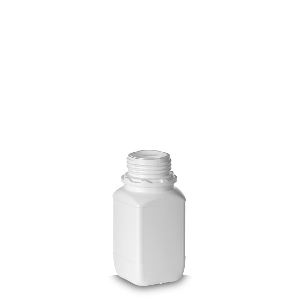 Bild von 250 ml UN-Vierkantflasche aus HDPE, weiß, Gewinde OV45