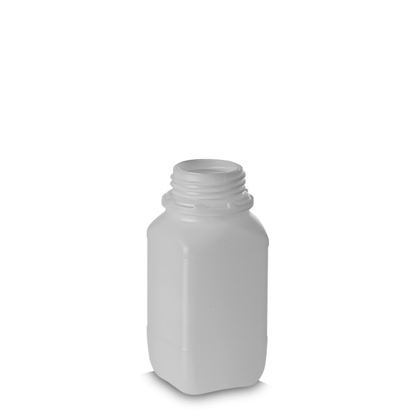 Bild von 500 ml HDPE-Vierkantflasche (natur) mit OV54 Gewinde – eckig, UN-zertifiziert