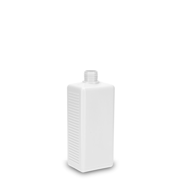 Bild von 500 ml eckige HDPE-Flasche weiß, Enghals RD25 (rHDPE, rechteckig)