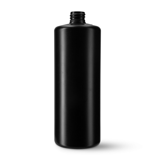 Bild von 1 L HDPE-Rundflasche, schwarz, zylindrisch mit 28/410 Gewinde (65 g)