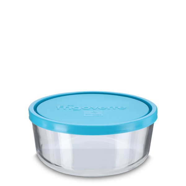 Bild von Runde Glas-Frischhaltedose 1.250 ml mit blauem LDPE-Deckel (Prellverschluss)