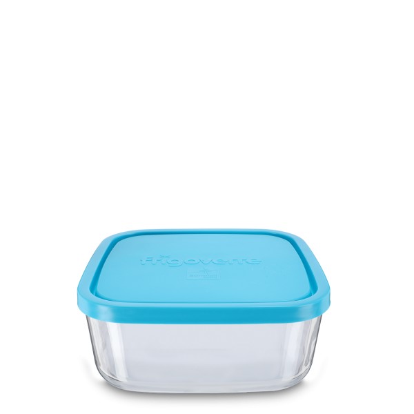 Bild von Frischhaltedose eckig 2000 ml – Klarglas mit blauem Deckel