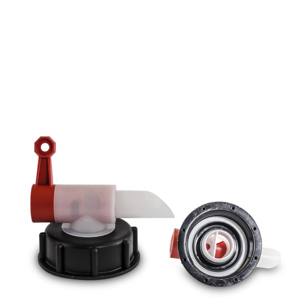 Bild von Dosierauslaufhahn HDPE rot/natur – passend für ND61 (Typ 23/61HF)