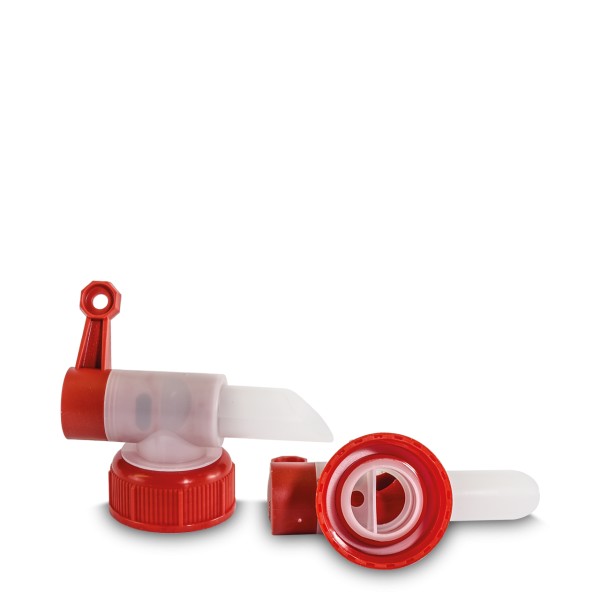 Bild von Dosierauslaufhahn Gewinde 45 – rot/natur, HDPE