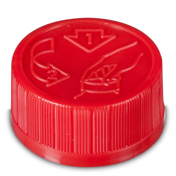 Bild von Drück-&-Dreh Entgaserverschluss ND28 – rot (HDPE) mit D15-Ventil