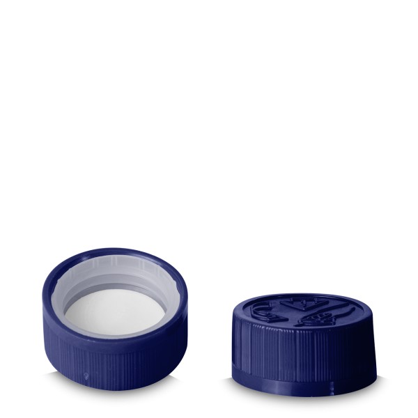 Bild von Drück‑Dreh‑Verschluss ND 28 – HDPE dunkelblau mit Schaumeinlage