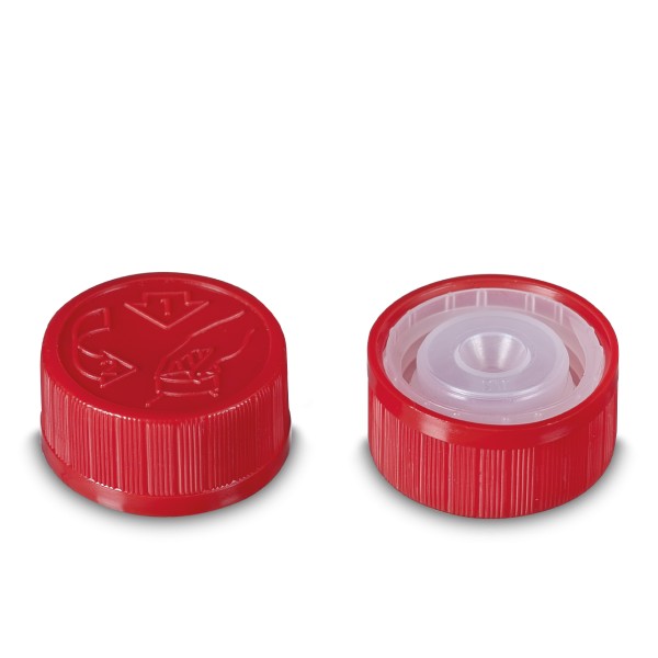Bild von Drück‑Dreh-Verschluss HDPE ND 28, rot (mit Spritzeinsatz Ø2 mm)
