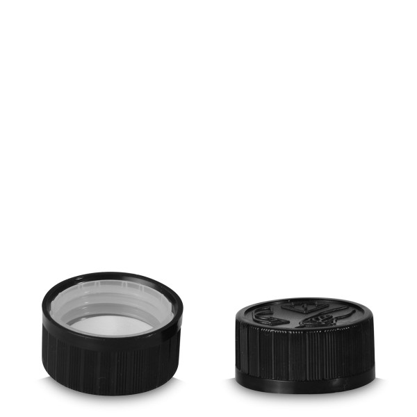 Bild von Drück‑Dreh‑Verschluss HDPE schwarz ND 28 mit EPE-Schaumeinlage