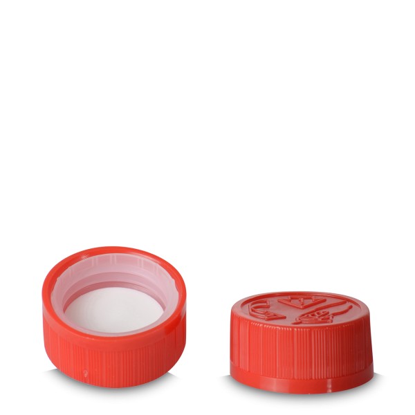 Bild von Drück‑Dreh‑Verschluss ND28, rot (HDPE) mit Schaumeinlage