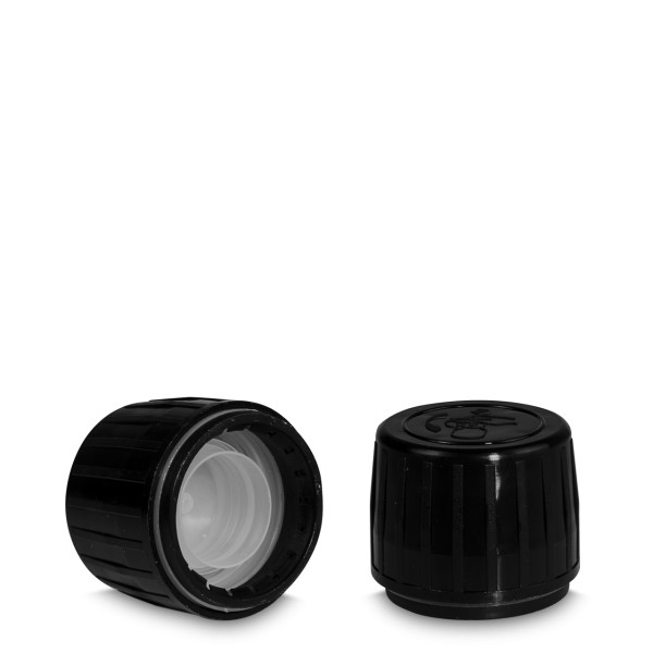 Bild von Drück‑Dreh Originalverschluss, schwarz, PP (Gewinde PP28) mit LDPE‑Spritzeinsatz 21,6 mm