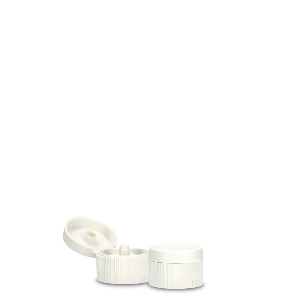 Bild von Flip-Top Scharnierkappe PP, weiß – RD 28 (gerader 3 mm Auslauf)