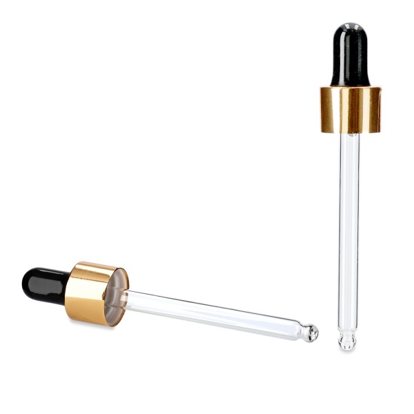 Bild von Pipettenverschluss GL18 – gold-metallisiert mit schwarzem Sauger für 50 ml Tropfflasche