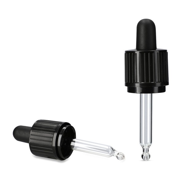 Bild von Kindersicherer Pipettenverschluss GL18, schwarz – für 10 ml Tropfflasche, TPE-Sauger 60 mm