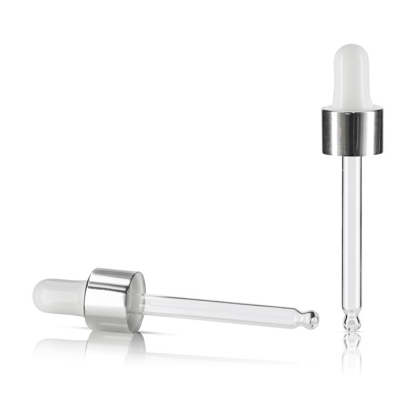 Bild von Pipettenaufsatz GL18, silber/weiß – passend für 30 ml Tropfflaschen