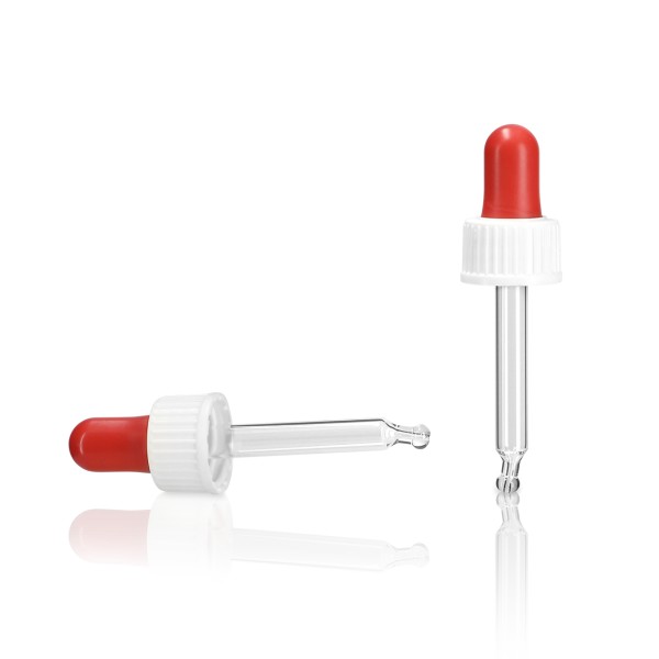 Bild von Pipettenverschluss GL18, weiß mit rotem Sauger – für 10 ml Tropfflasche