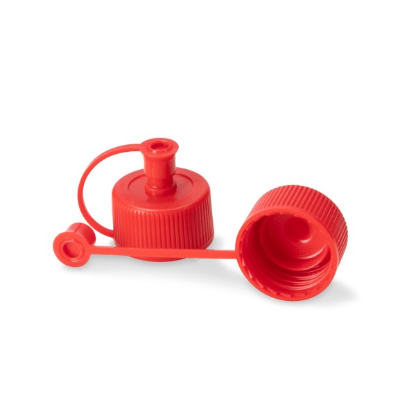 Bild von Spritzverschluss mit Halteband und Käppchen, Rot, Gewinde ND25 (HDPE)