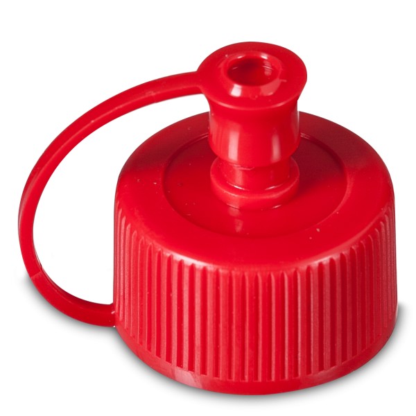 Bild von Spritzverschluss rot, HD/LDPE für ND25 – mit Halteband & Käppchen