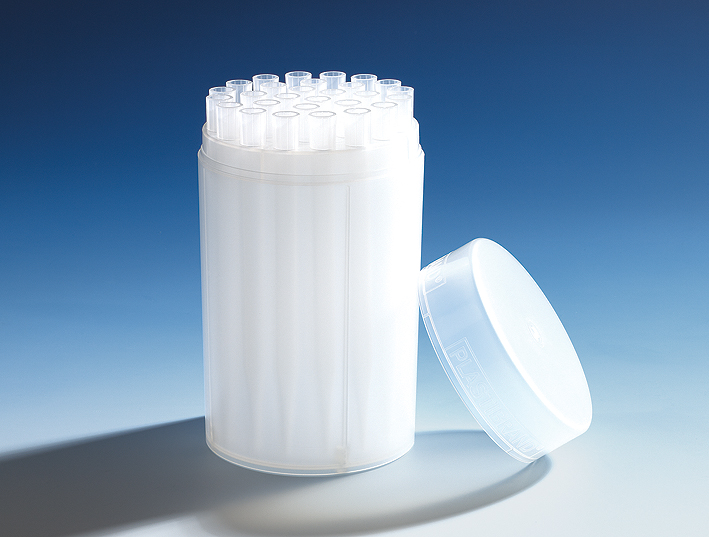 Bild von Tip-Box 10ml, PP, rund, m, 18 Pipettenspitzen, 1 bis 10ml
