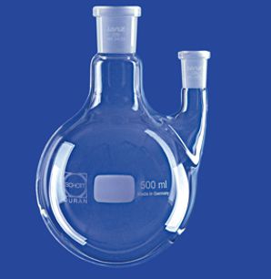 Bild von Zweihalsrundkolben, Duran, 500ml, NS29/32, Seitenhals gerade NS29/32